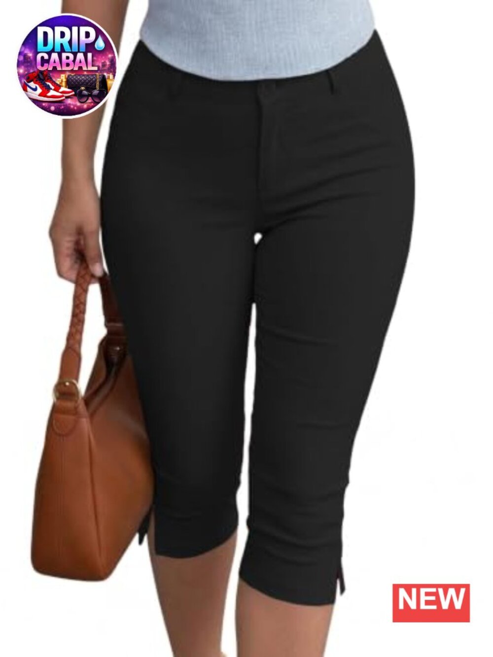 Women's Stretch Capri Pants Dressy Work Casual Slim Fit High Rise Side Slit